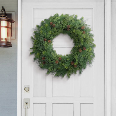 24 Inch Artificial Christmas Wreath with Soft PE Tips Adorned with Pinecones