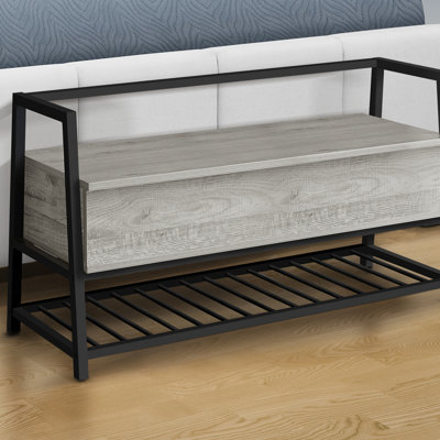 Bench, Entryway, Hallway, Storage, 42" Rectangular, Grey Laminate, Black Metal, Contemporary, Modern