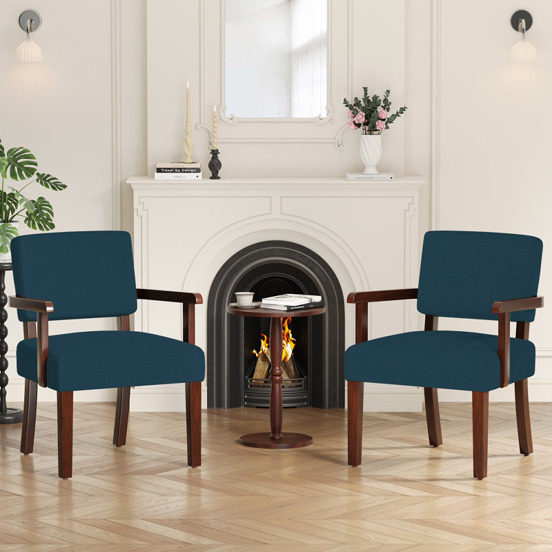 Naethan Upholstered Arm Accent Chair for Living Room, Accent Armchair, Light Blue Linen