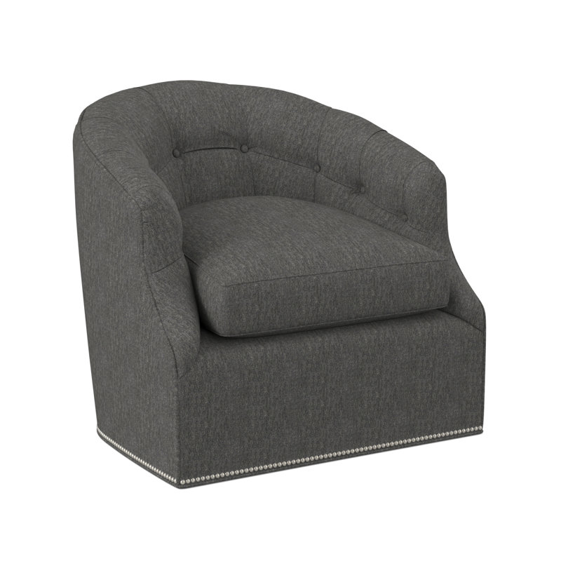 Calvert Sunbrella® Boucle Swivel Tufted Barrel Chair, Venice Ivory 100% Polyester, Pewter Small
