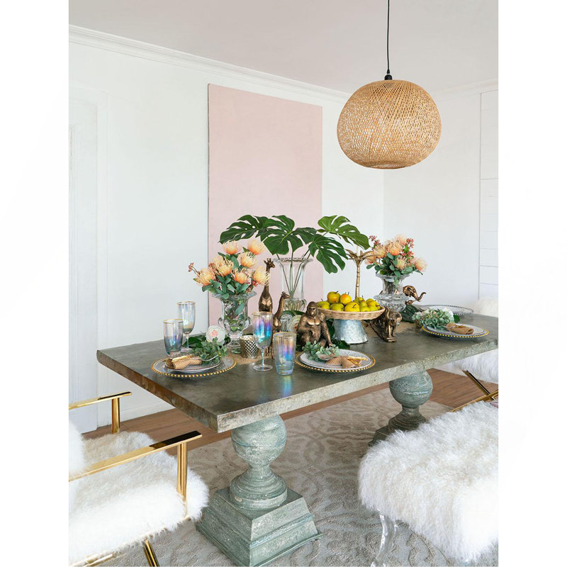 Lustre rond tissé en bambou D22x14 "