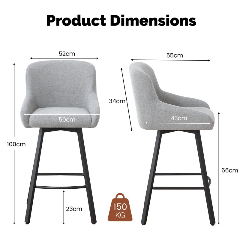 Swivel Counter Stool with Metal Frame, Light Gray