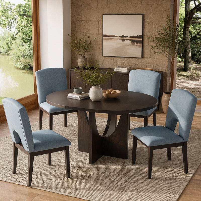 Ensemble de table de salle à manger extensible moderne 5 pièces avec rallonge amovible de 16,2 pouces pour les petits espaces