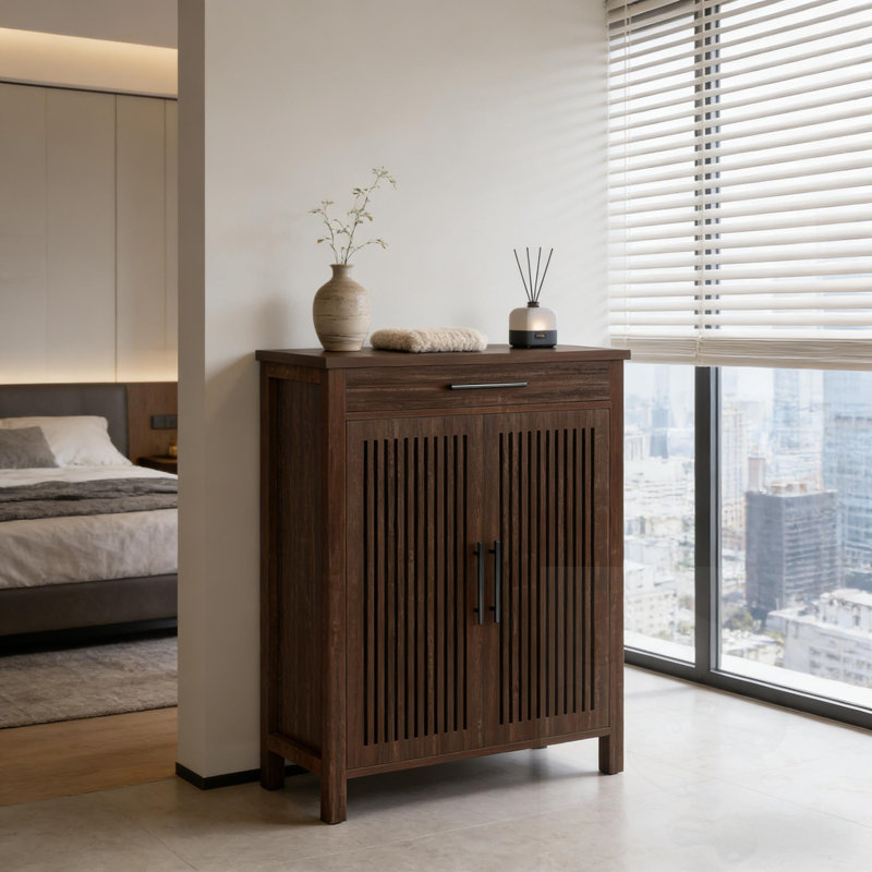 Armoire de rangement autoportante avec 2 portes et un tiroir