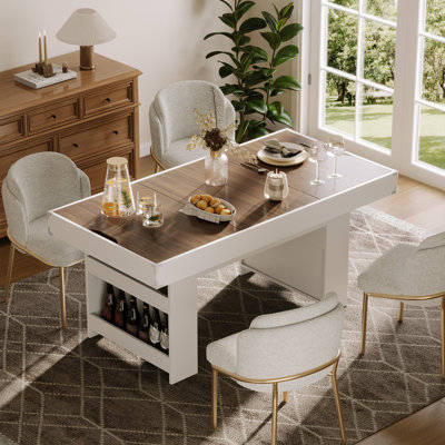 2-in-1 Wooden Dining table & Game Table with Removable Panels, Storage Shelves, and Under-Table Drawer – Perfect for Family Meals, Board Games, and Home Entertainment.