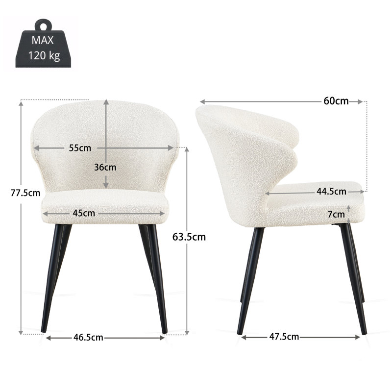 41.5 cm H Boucle Side Chair, Cream Bouclé