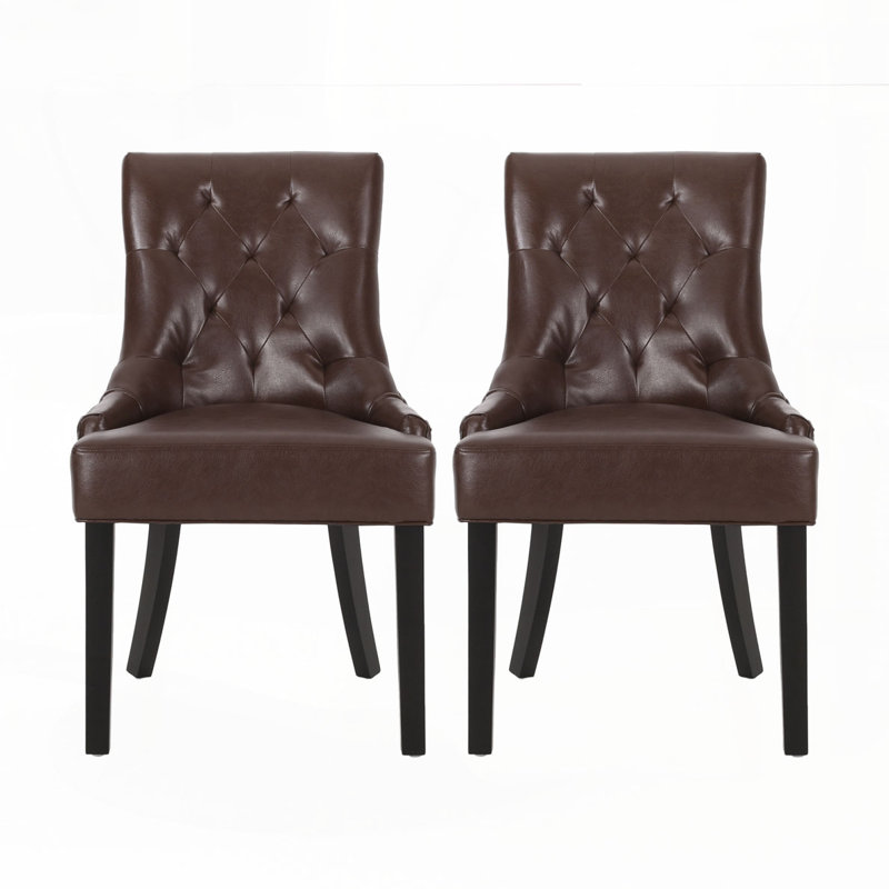 1'' H Tufted Upholstered Side Chair, Dark Brown PU