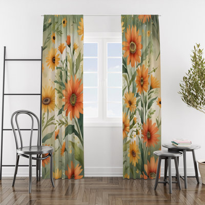 Wildflower Spring Floral Lined Window Curtains
