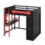 Lit mezzanine double avec bureau, garde-robe ouverte et éclairage RVB, lit de jeu rouge avec ports USB et tablettes-123282406