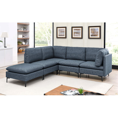 Linen Upholstered Modular Sectional With Metal Legs