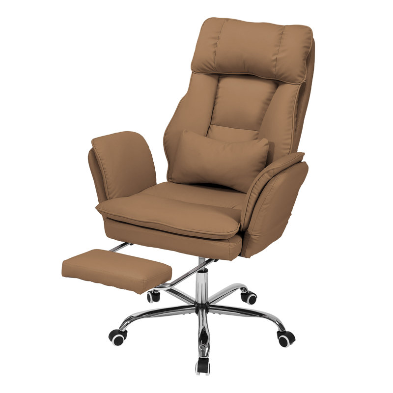 Height-Adjustable Reclining Swivel Office Chair with Footrest