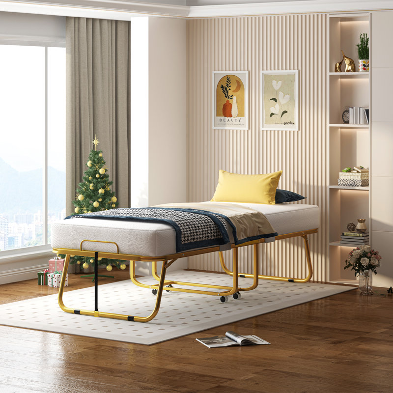 Mercer41 Folding Bed With Mattress - 75x38 Size Bed Frame - Portable Foldable Roll Away Adult Bed For Guest - 4-inch Thick Memory Foam Mattress - Space Saving Fold Up Bed For Easy Storage