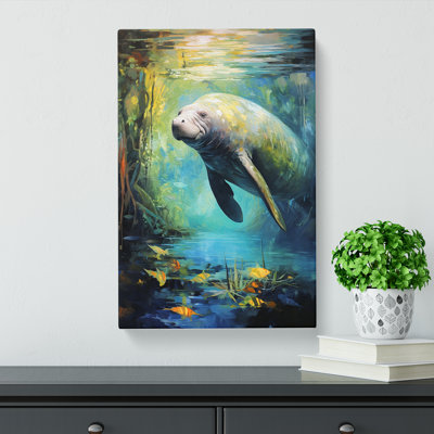 Manatee Expressionism Art - Wrapped Canvas