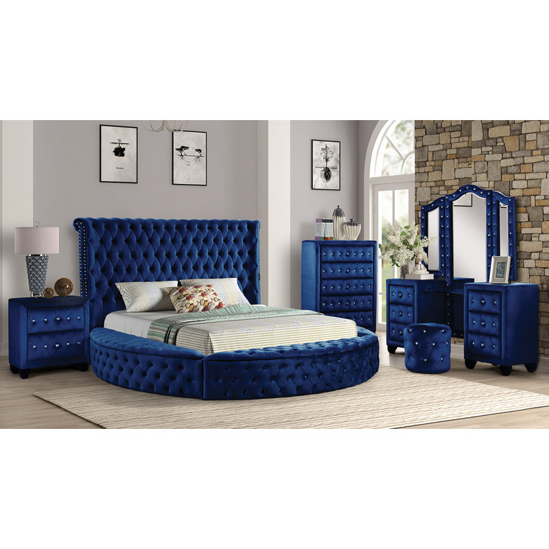 Ensemble de chambre avec rangement 6 pièces Taner, Bleu marine, 6 pièces, Très grand