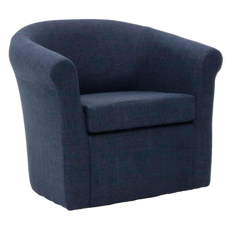 Anstett Upholstered Swivel Barrel Chair, Navy Polyester Blend