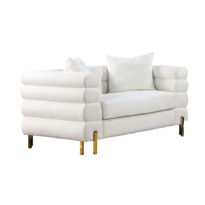 57" W Contemporary Loveseat, White/Gold