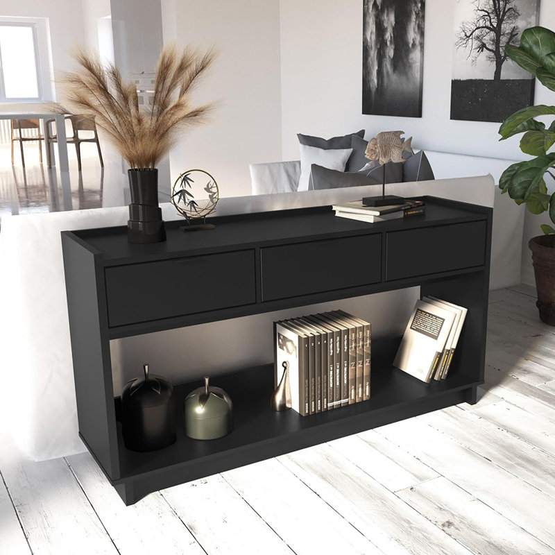 Console avec rangement, armoire à 4 portes, chêne