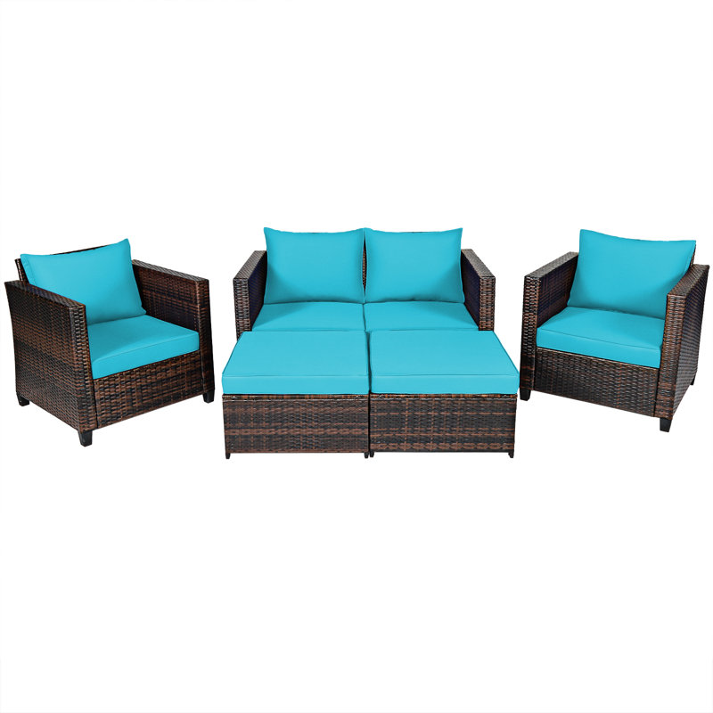 Langston 6 - Person Patio Conversation Set with Cushions, Blue