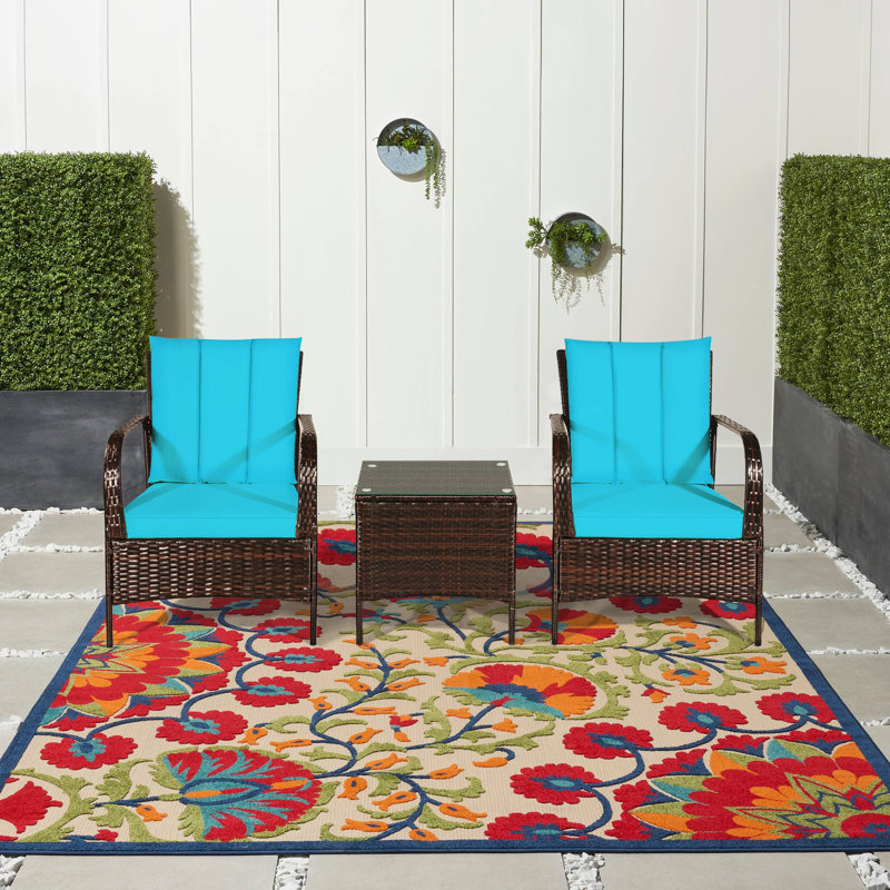 Ensemble de meubles en rotin 3 pièces, Turquoise