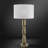 Modern Stacked Metal Table Lamp with Glass Accents and Linen Shade-512851586