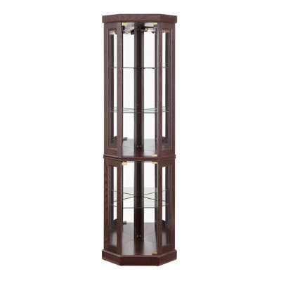Corner Glass Cabinet Lighted Curio Cabinet Corner Display Case For Living Room, Curio Cabinet, Antique Collection, Wine,Bar Glass Storage Light Includ
