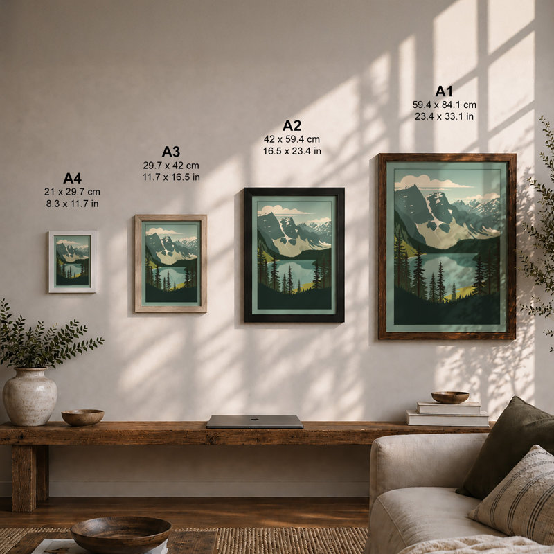 Alpine Valley Minimalist - Framed Print, A2 - 59.4 x 42.0 cm, White