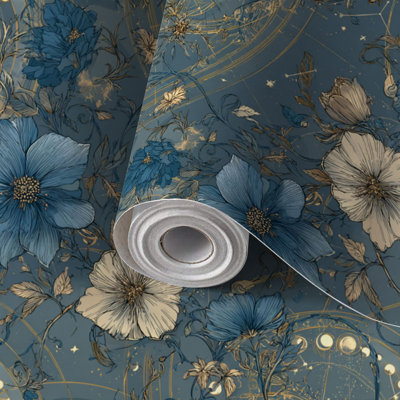 Papier peint auto-adhésif Peler and Stick Celestial Moon Phase Floral Design Elegant Vine
