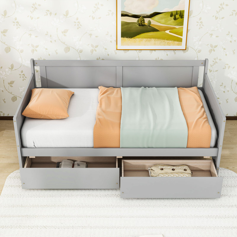 Twin Size Daybed with Hideaway Drawers, Gray