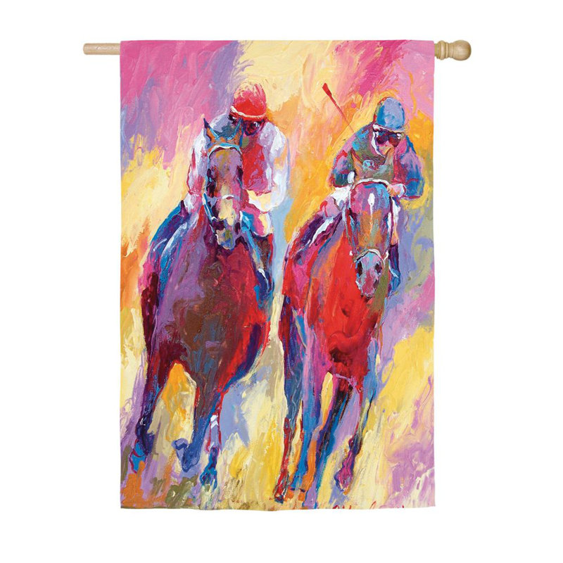 Mélange de polyester à 2 côtés 44 x 28 po painting cheval course drapeau maison