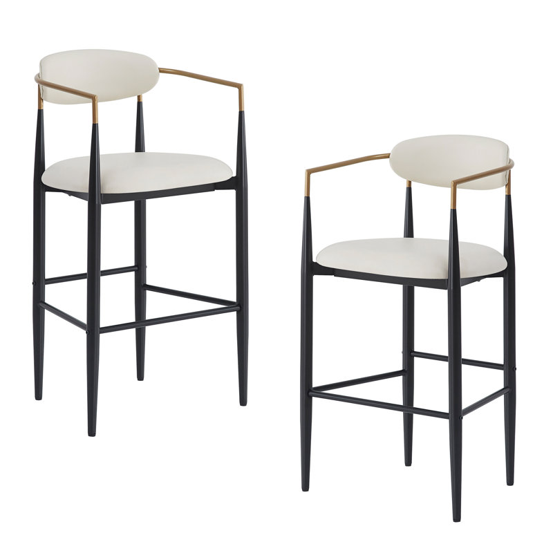 Tabouret de bar à hauteur de comptoir 2 - Similicuir beige avec pieds en fer 2 tabourets