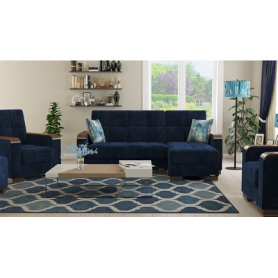 Legacy X Reversible L-Shaped Sleeper Sofa & Chaise Sectional w/ Storage Seats for Living Room