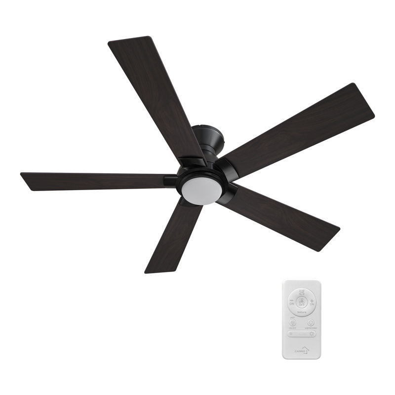 52 Inches Black Flush-Mount DC Motor Ceiling Fan with Light, Remote Control, Dark Walnut, Black