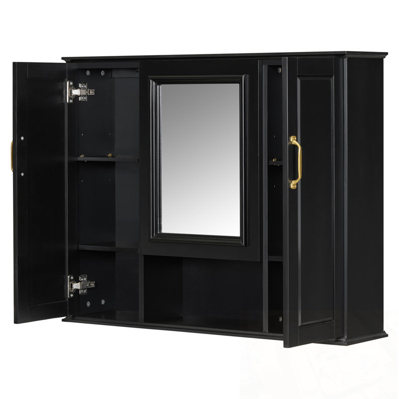 Wall Mounted Brimfield Cabinet with Mirror and 3 Doors, Black