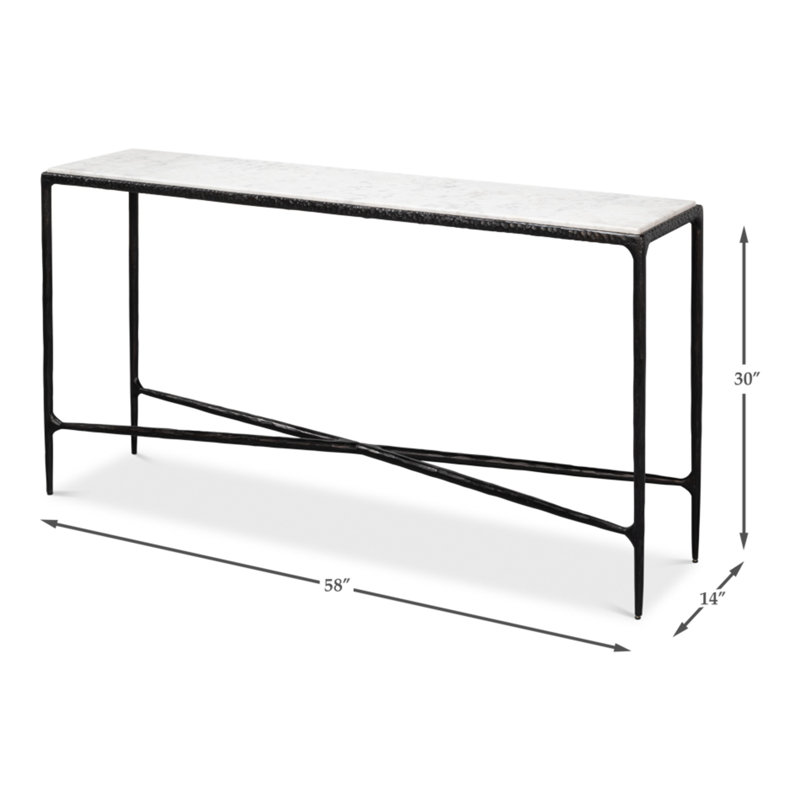 White Marble and Black Iron Rectangular Console Table