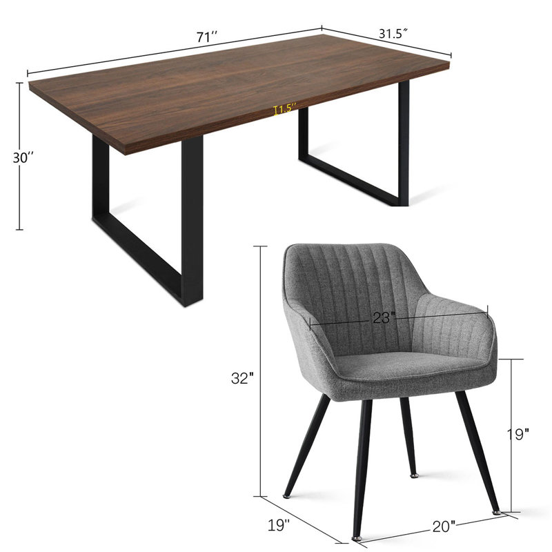 Bhagirath 31.5'' W 6-Person Rectangular Dining Set, Walnut, Gray
