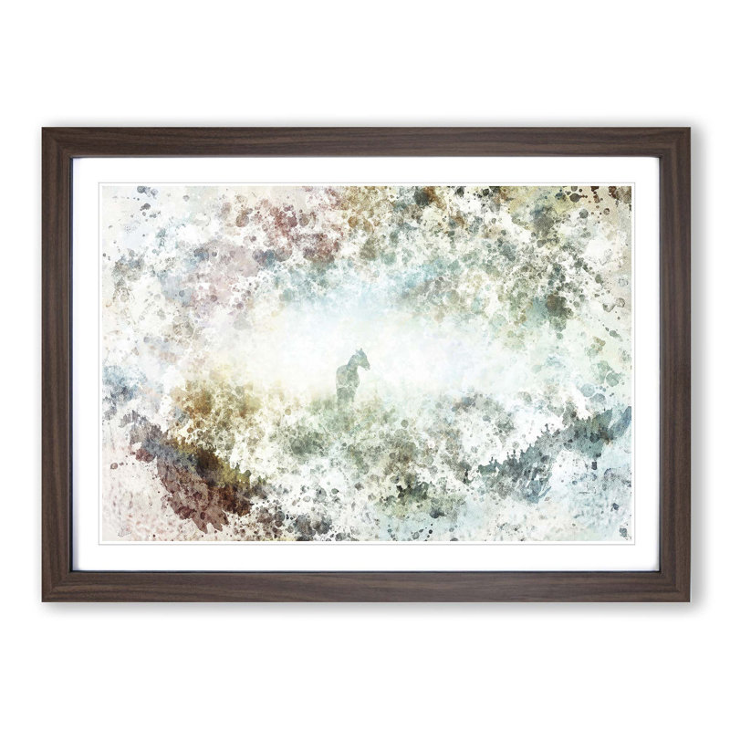 Horse in the Mist in Abstract - Picture Frame Painting Print on MDF, 48cm H x 65cm W x 2cm D, Walnut Framed