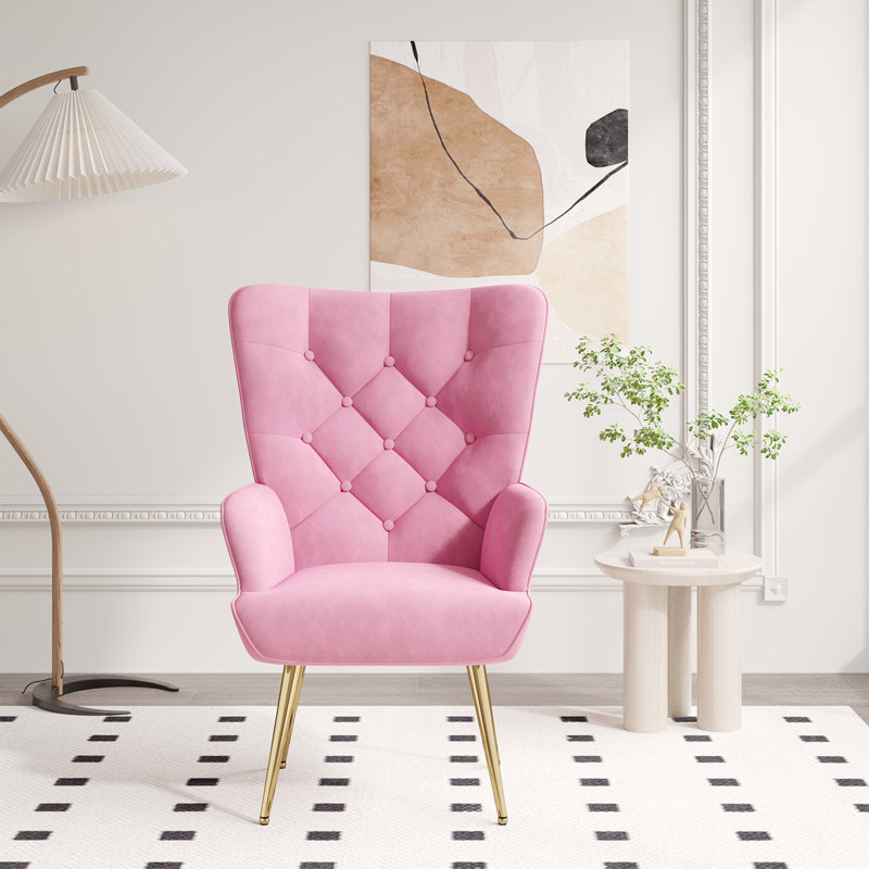 Pureza Velvet Wingback Chair, Pink Velvet