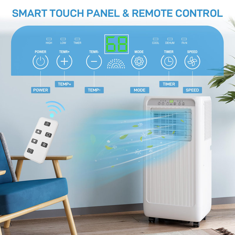 Climatiseur portatif 10 000 BTU - climatiseur 3-en-1 avec purificateur d'air, refroidissement écoénergétique silencieux, télécommande, minuterie 24H - Refroidit les pièces jusqu'à 450 pieds carrés - Climatiseur mobile