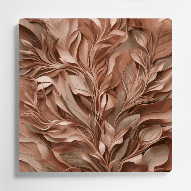Abstrait floral 22, art mural en métal brun, H 32 po x l 32 po