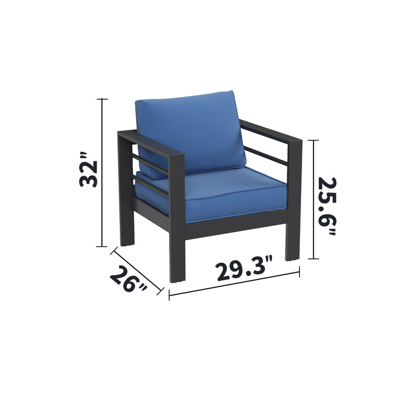 Fauteuil d'extérieur avec coussins (ensemble de 2), Bleu, Noir