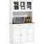 Rangement de cuisine H 70,75 po avec 5 portes, 2 tiroirs, tablettes réglables, support pour micro-ondes, blanc