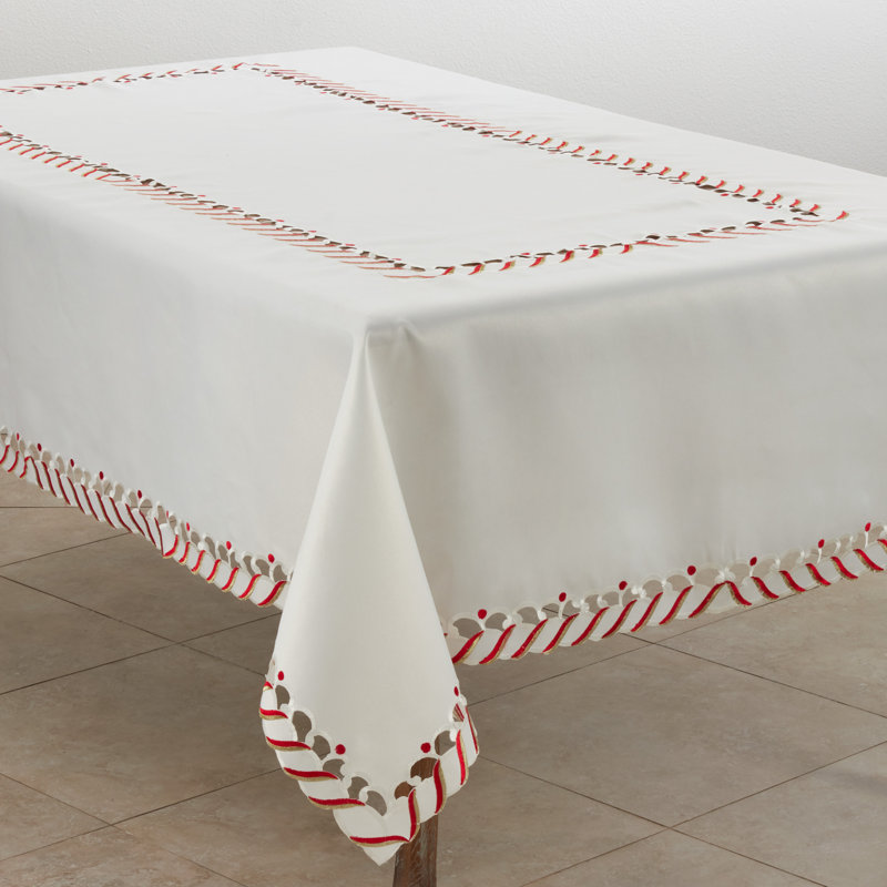 Candy Cane Border Design Christmas Tablecloth, 140" x 65" Fabric