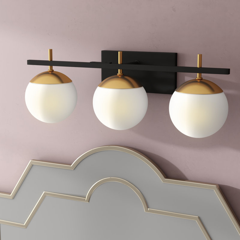 Autumn Gold & Weathered Black 3-Light Vanity with Etched Opal Shades