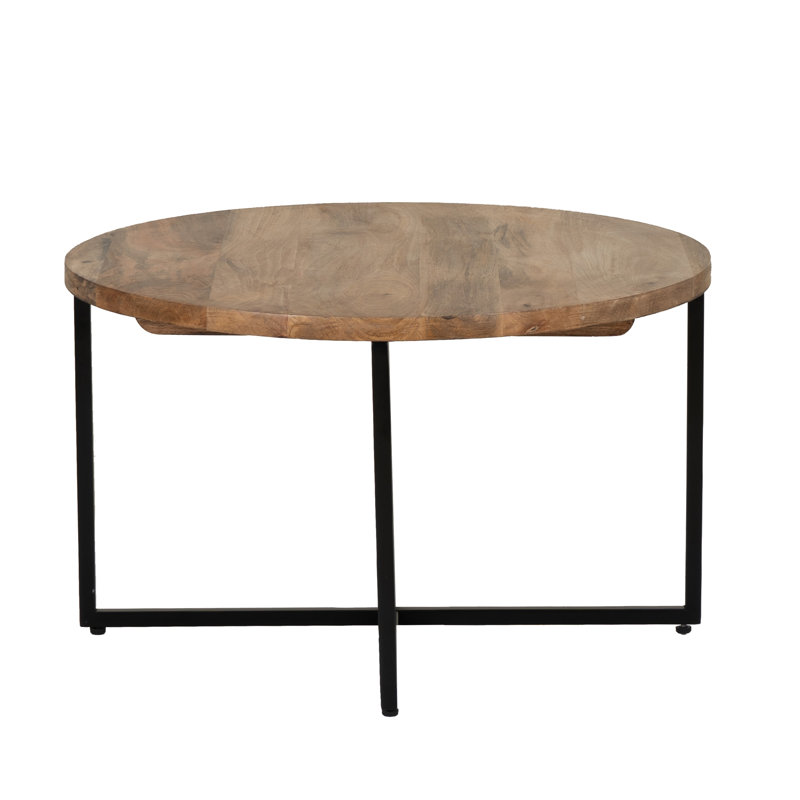 Abrams 31 Inch Round Wood Top Metal Base Coffee Table