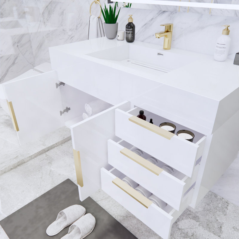 Glasgow 42'' Single Bathroom Vanity with Acrylic Top, White, White