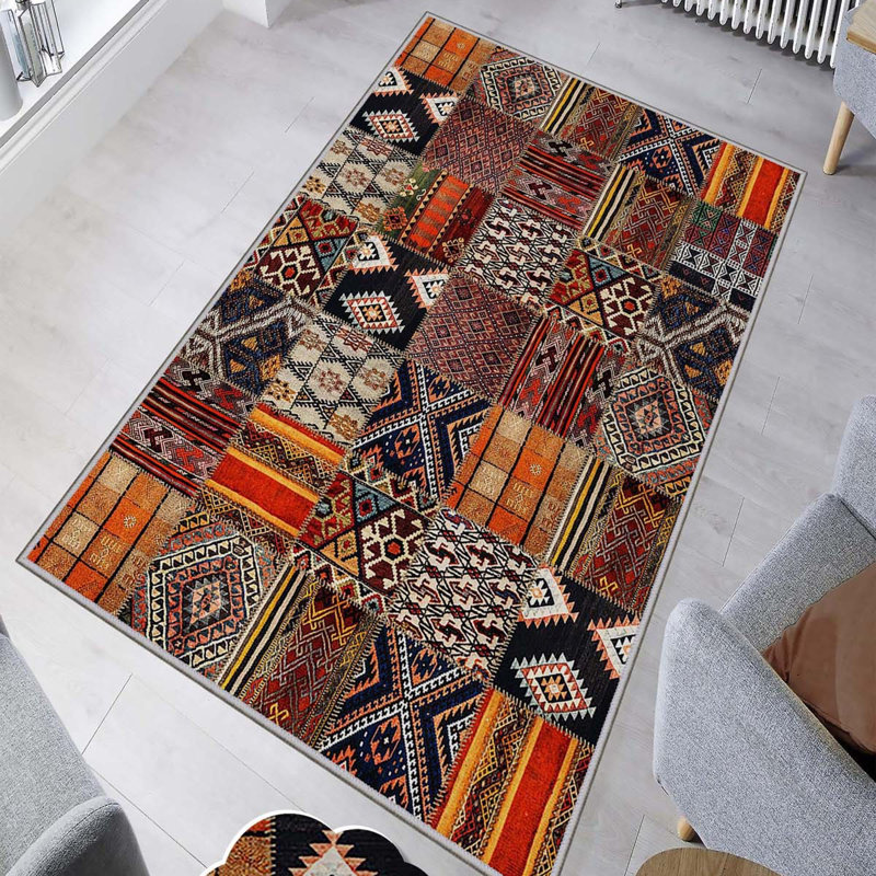 Tapis en polyester tissé à la machine Dover - orange / noir / brun, Rectangle 3 pi 11 po x 5 pi 11 po