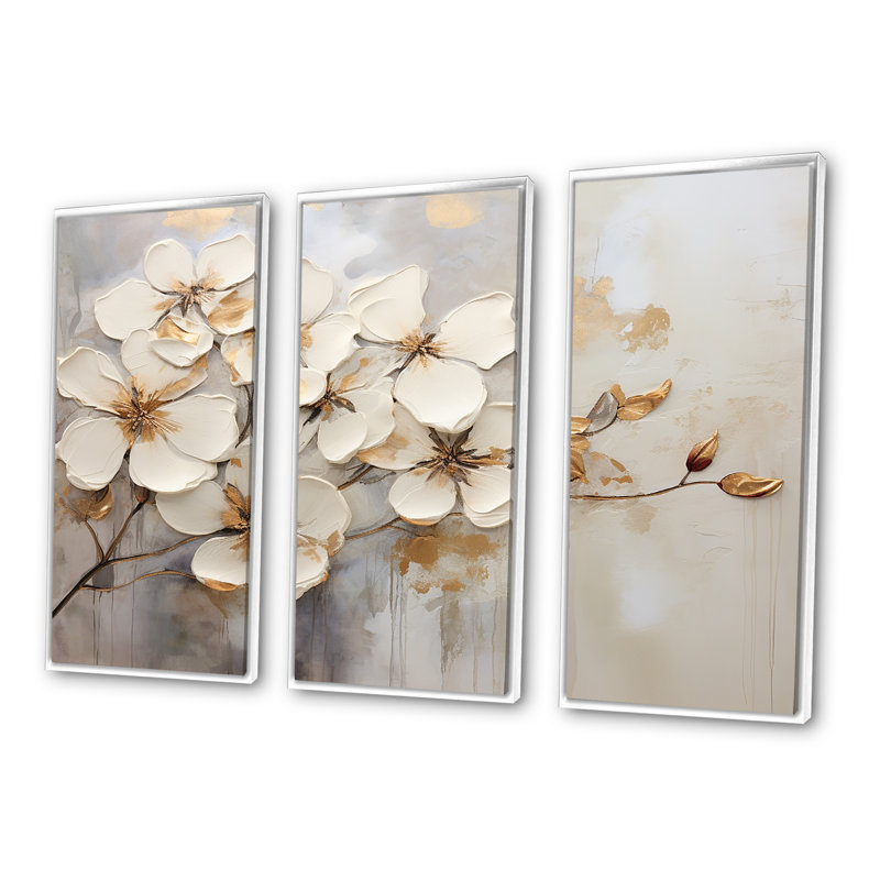 Minimalisme beige - Ensemble d'art mural sur toile violettes, Cadre flottant blanc, H 40 po x l 60 po x P 1 po