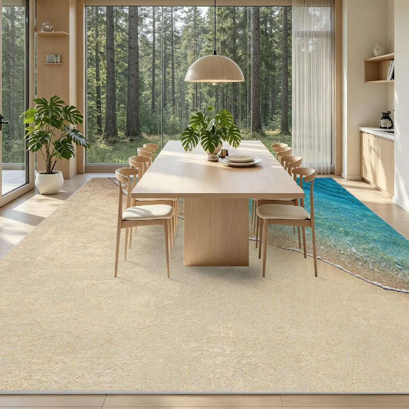 Blue Soft Wave Ocean Sandy Beach Sand Sea Aqua Calm Coast Machine Washable Indoor Area Rug, Rectangle 79" x 118"