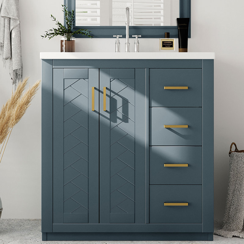 30'' Single Bathroom Vanity With Ceramic Top, Blue