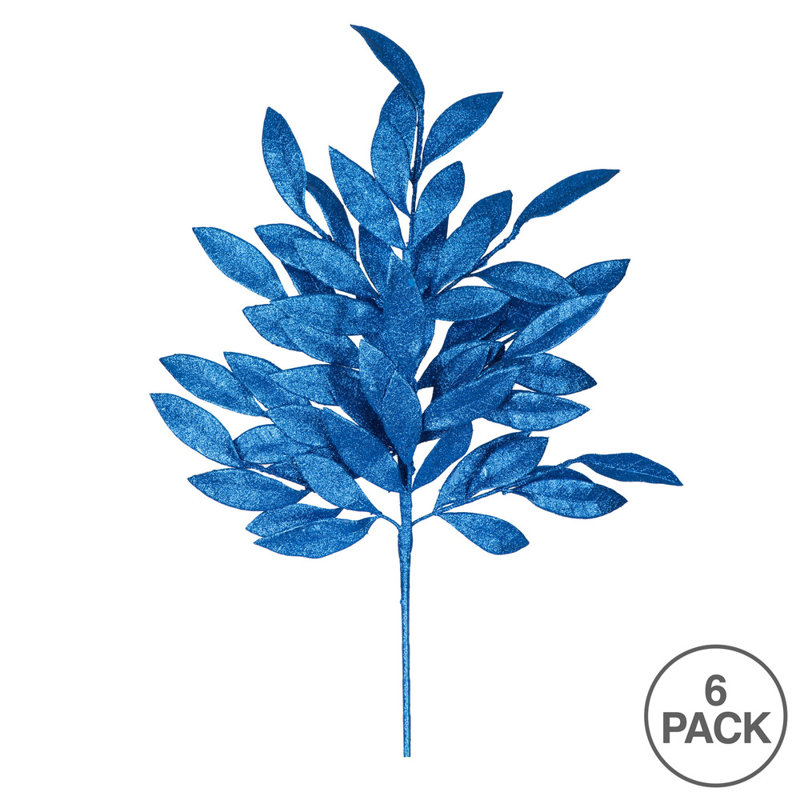 22" Glitter BayLeaf Artificial Christmas Spray, Blue, 22" H x 8" W x 0.5" D